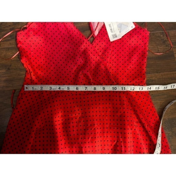 ZARA RED BLACK SPOTTED POLKA DOT SATIN TIE BACK SKATER A LINE TEA DRESS SIZE S - Picture 7 of 11